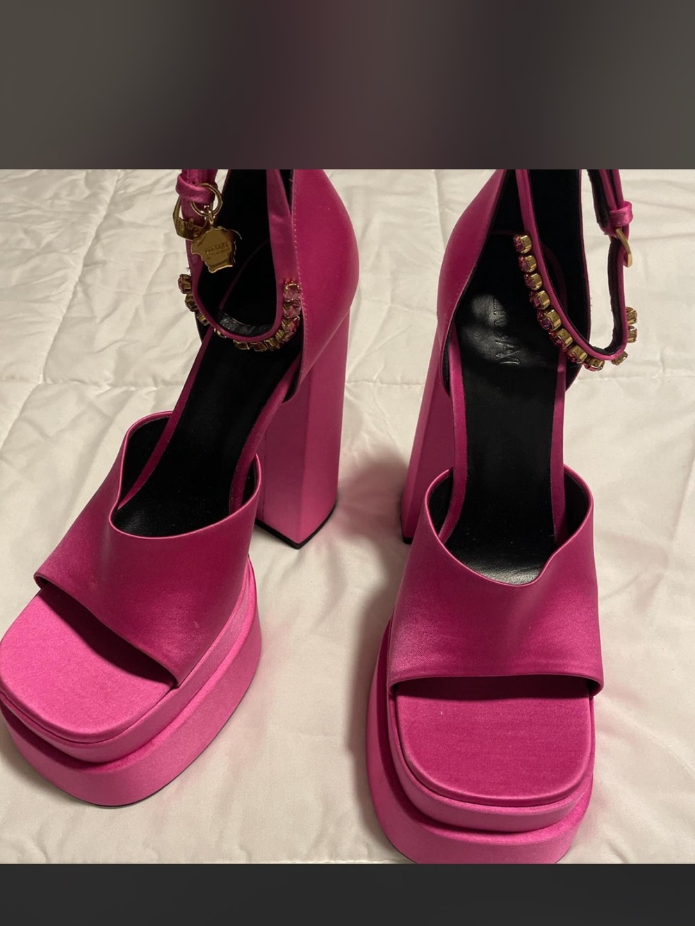 Women’s Versace Platform Block Heel Sandals in Hot Pink